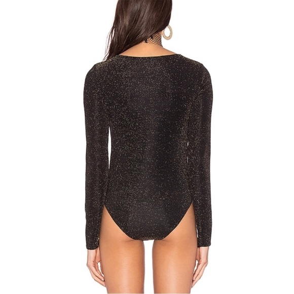 House of Haralow x Revolve Black Long Sleeve Bodysuit with Metallic Gold Details - Picture 2 of 11